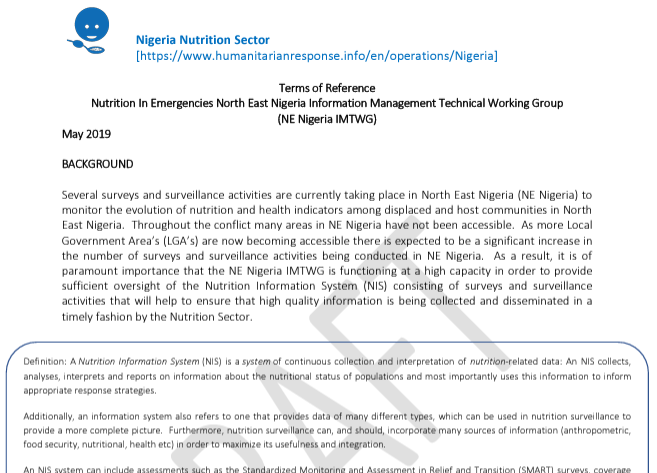 Draft TOR for Nutrition in emergency Nigeria IMTWG