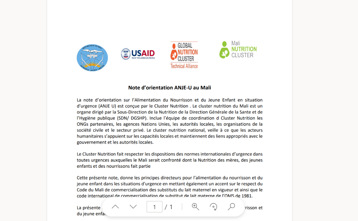 Mali IYCF-E Multisectoral Guidance and recommendations for Integration 